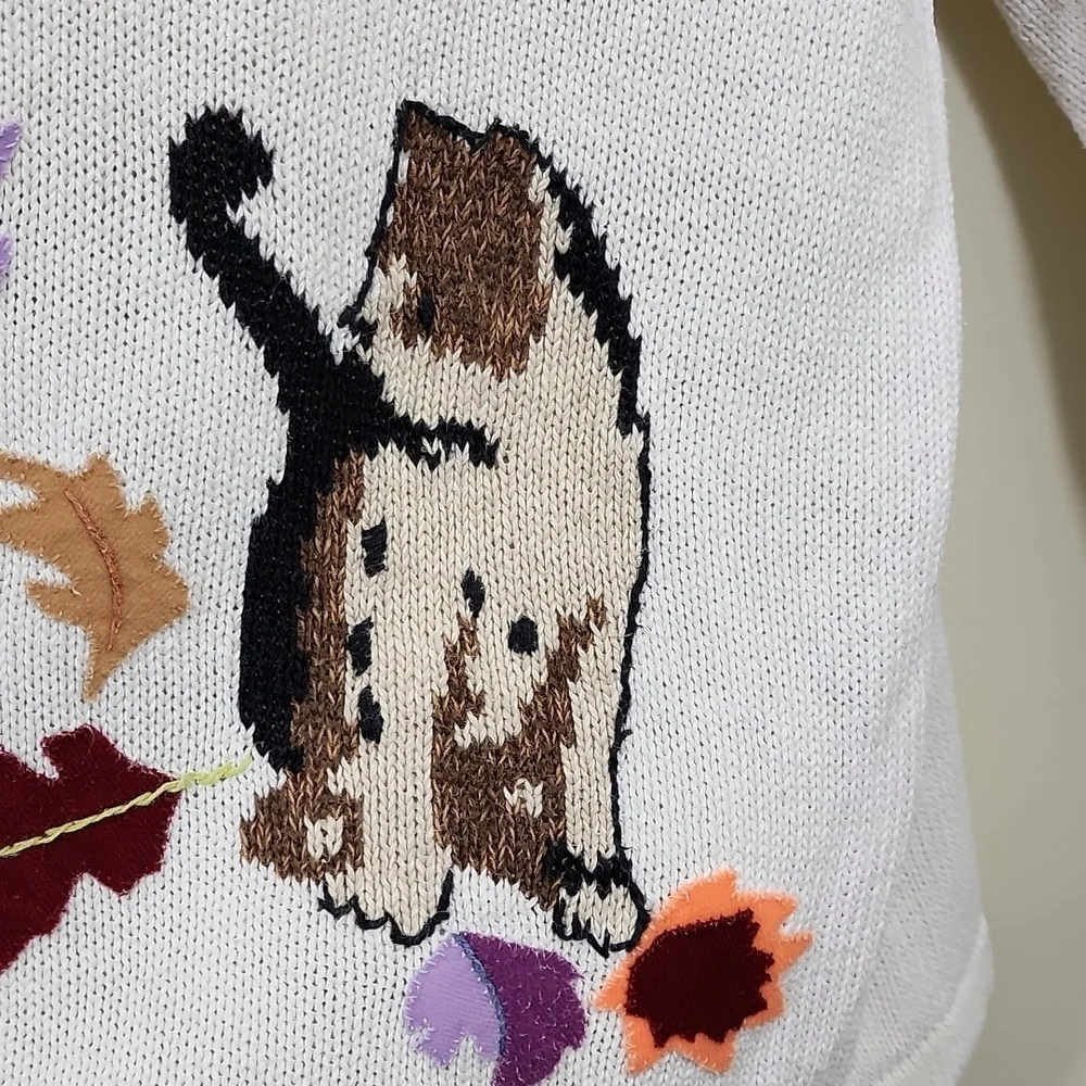 Vintage Blair Boutique cat & leaf knit long sleeve sweater woman's size XL - Picture 7 of 8
